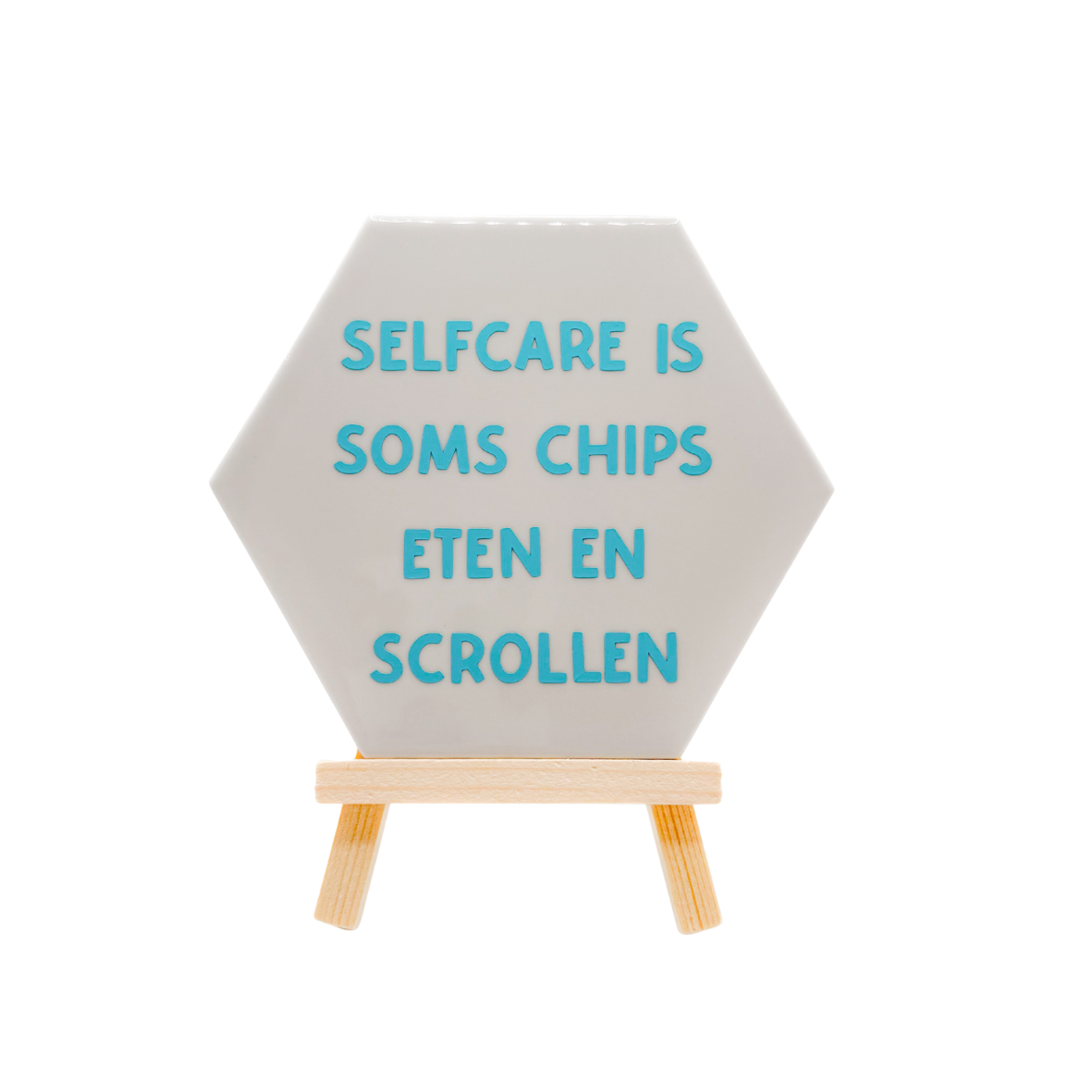 Tegel selfcare is soms chips eten en scrollen (grijs/turquoise)