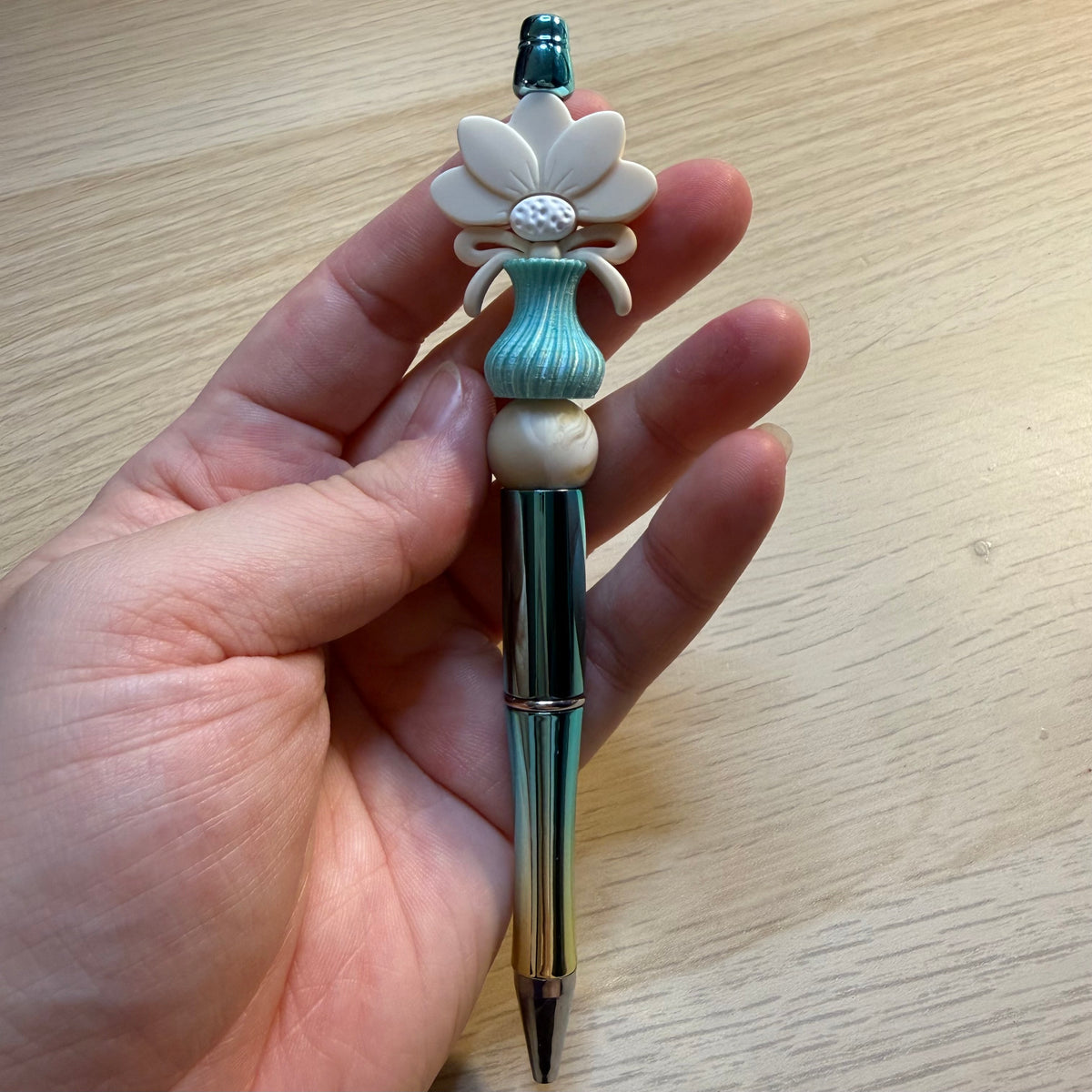 Turquoise bloem potje pen