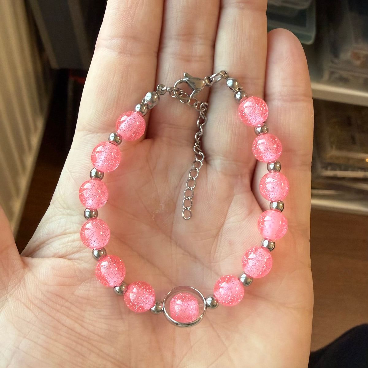 Fidget armband roze glitter